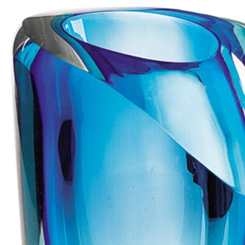 HomeRoots 8" Clear and Blue Crystal Table Vase - 4" x 4" x 7.5"