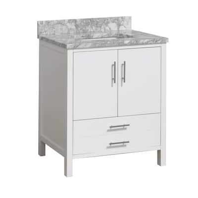 KitchenBathCollection California 30" Bathroom Vanity with Carrara Marble Top