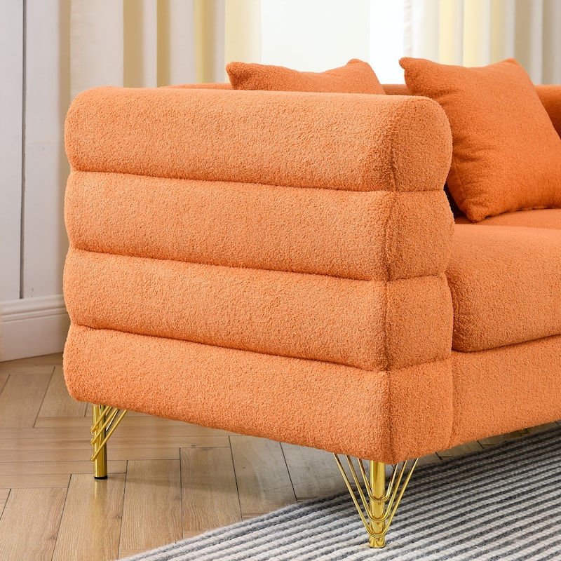 Modern 60" Loveseat Sofa with 2 Lumbar Pillows and Fashionable Golden Metal Legs
