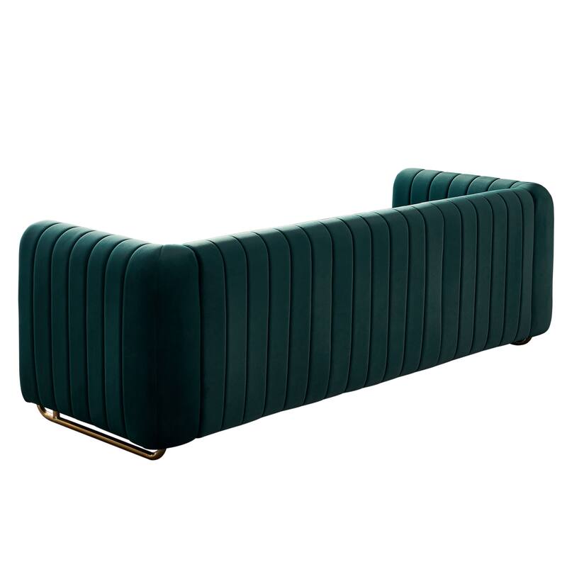 Modern Velvet Sofa with Channel Tufting & Gold Steel Legs - 3 Seater Couch