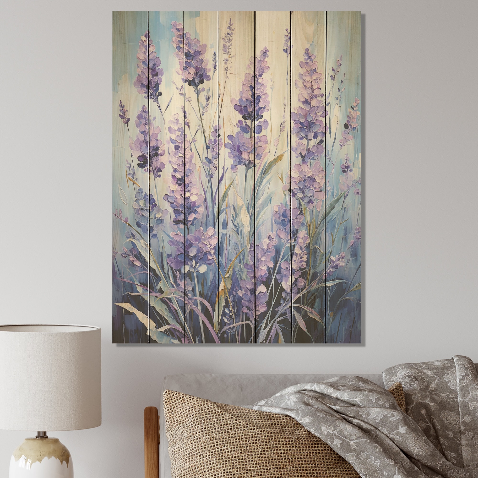 Designart "Lavender Serenity V" Floral Herbs Wood Wall Art - Traditional Purple Wood Print on Natural Pine Wood Print
