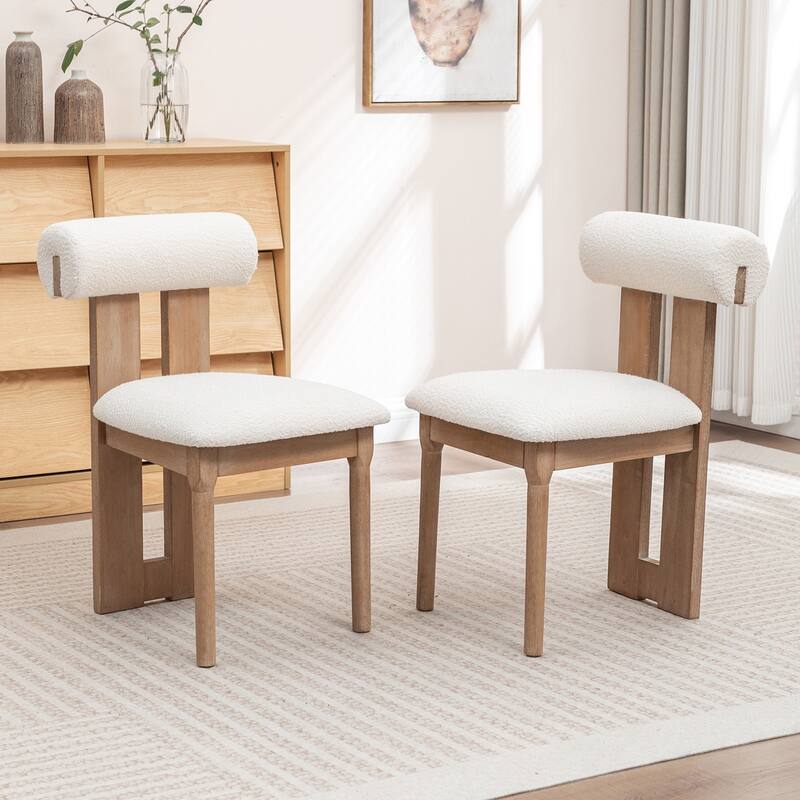 SEYNAR Set of 2 Modern Linen Upholstered Dining Chairs with Bolster Backrest