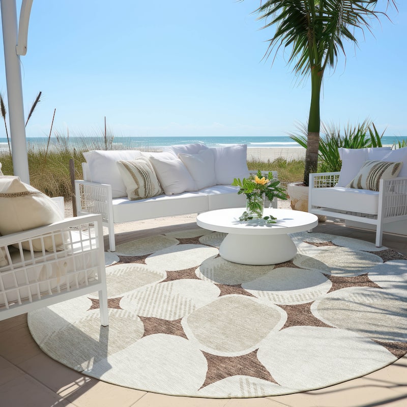 Machine Washable Indoor/ Outdoor Chantille Modern Puffy Rug - Brown - 8' x 8'