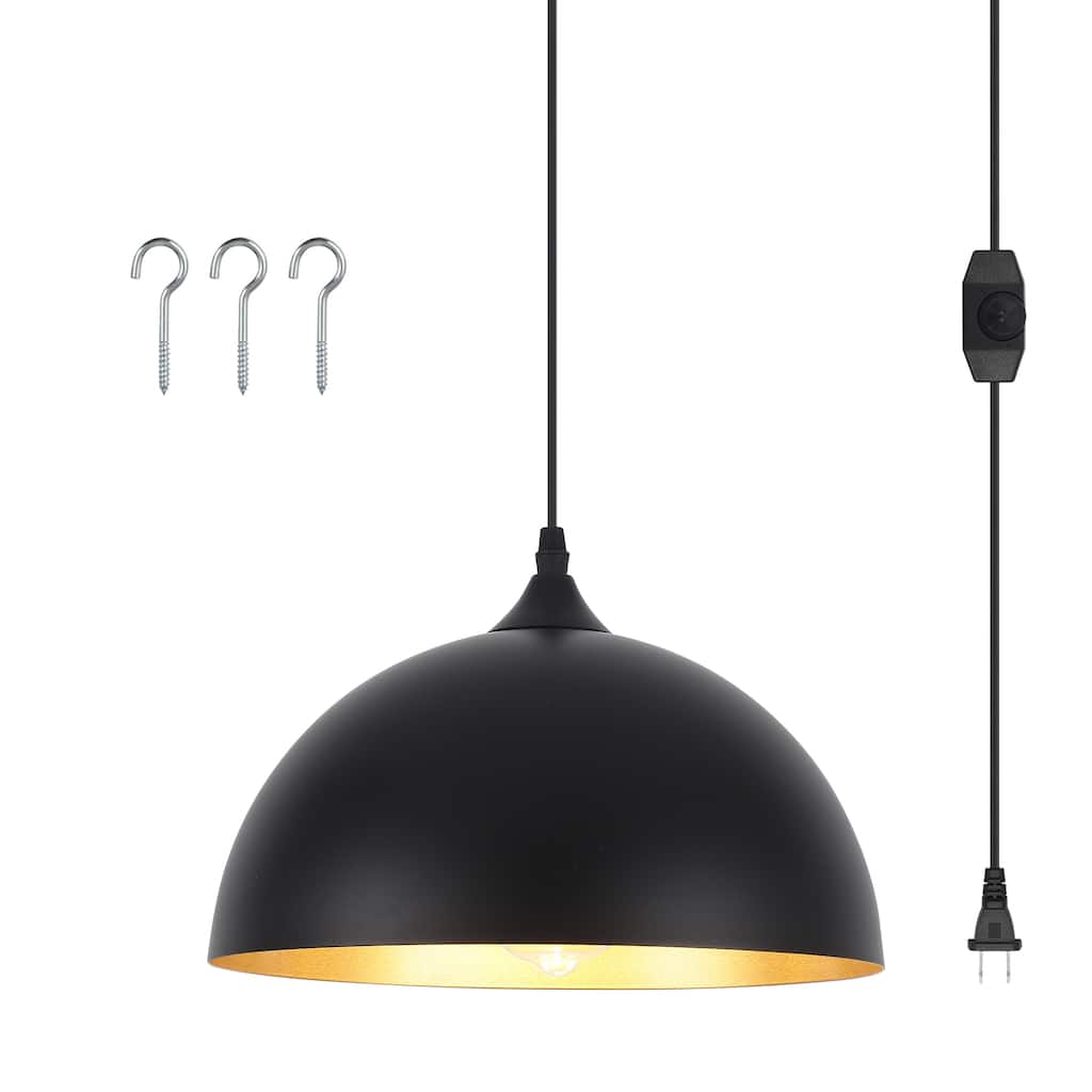 1-Light Dome Hanging Pendant Light Chandelier Lighting for Kitchen Island with Metal Cover & Plug