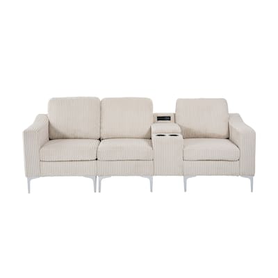 Modern 3-Seat Modular Corduroy Sectional Sofa with USB Ports and Cup Holders for Living Room Apartment