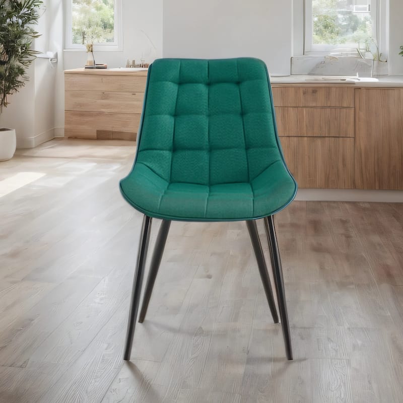 Modern Fabric Dining Chair w/ Grid Pattern and Metal Frame (Set of 2)