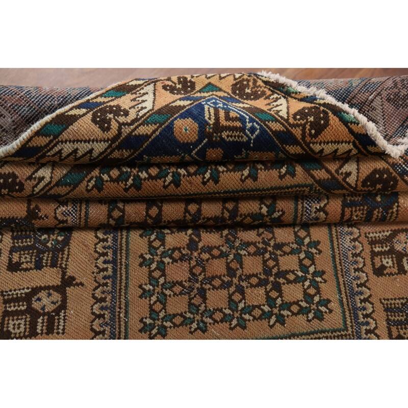 Geometric Bakhtiari Vintage Persian Area Rug Hand-Knotted Wool Carpet - 6'9" x 9'11"