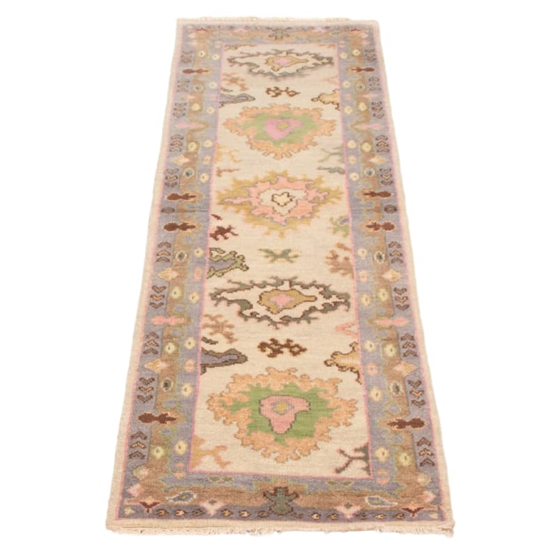 ECARPETGALLERY Hand-knotted Modern Oushak Ivory Wool Rug - 2'5 x 7'10