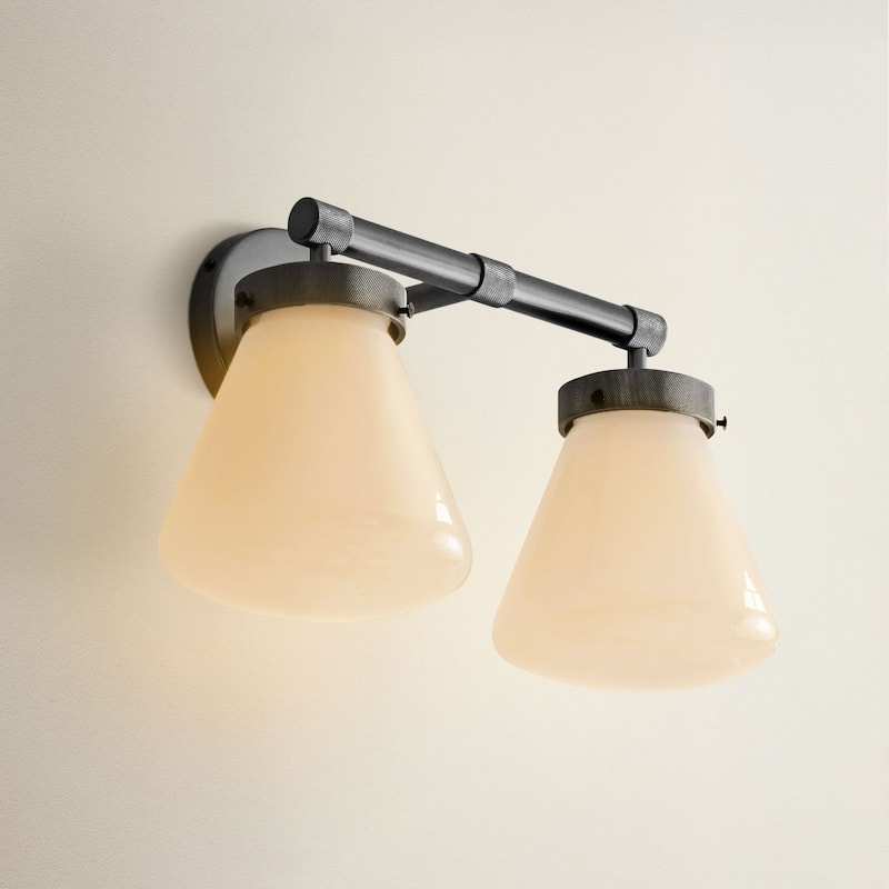 Modern Dual-Arm Wall Sconce - Metal, Glass & Matte Black, Ivory White Wall Sconce for Bathroom or Bedroom in Modern Style