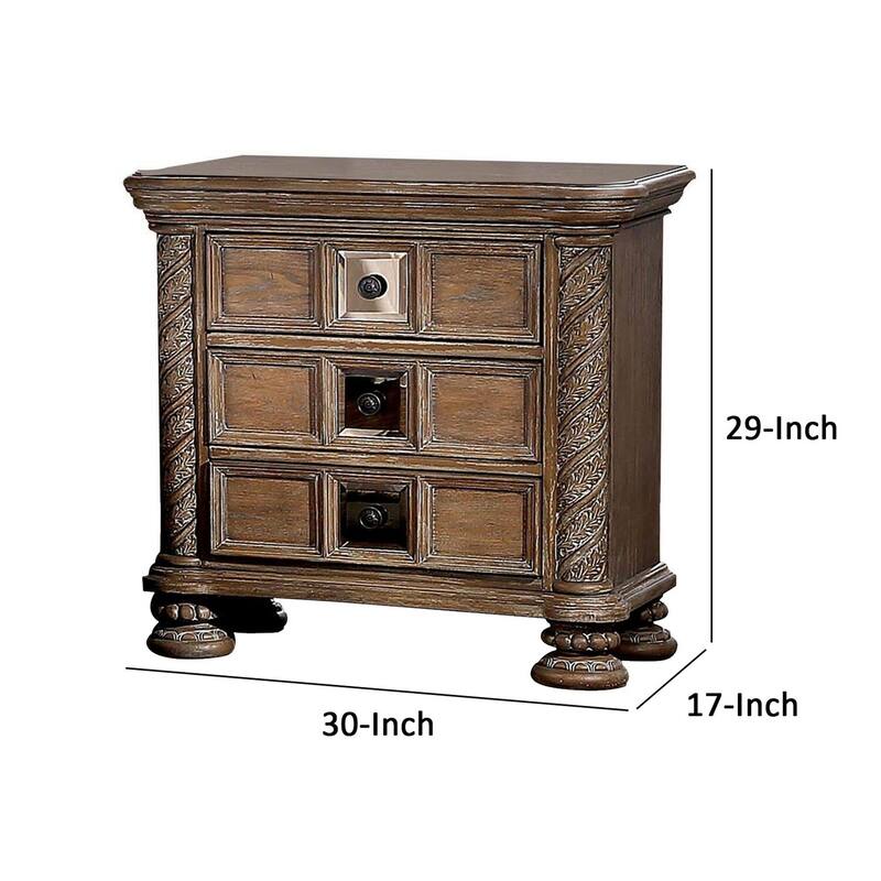 Rustic Brown 3 Drawer 30 in. W Nightstand with Sturdy Hardware and Ample Storage