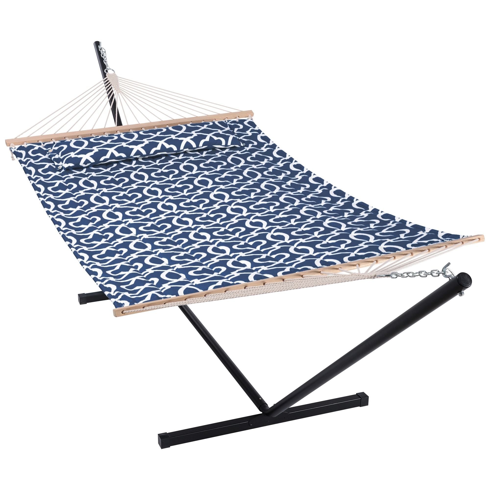 Outdoor Portable Double Hammock with Stand Pillow Max 475 lbs Capacity 147.6 55.1 47.6 Blue pattern