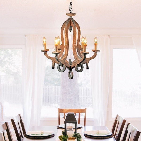 Farmhouse 6 Light Candle Distressed Wood Chandelier Farmhouse 6 Light Candle Distressed Wood Chandelier