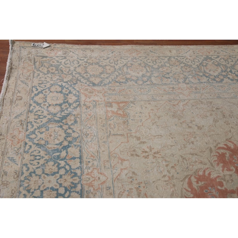 Distressed Kerman Persian Antique Area Rug Hand-knotted Wool Carpet - 9'8" x 12'7"