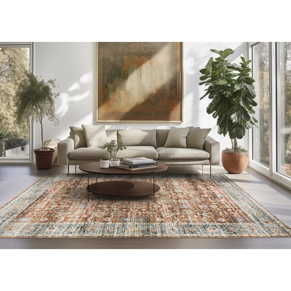 Vista Home Clarissa Washable Bordered Oriental Indoor Area Rug Mat