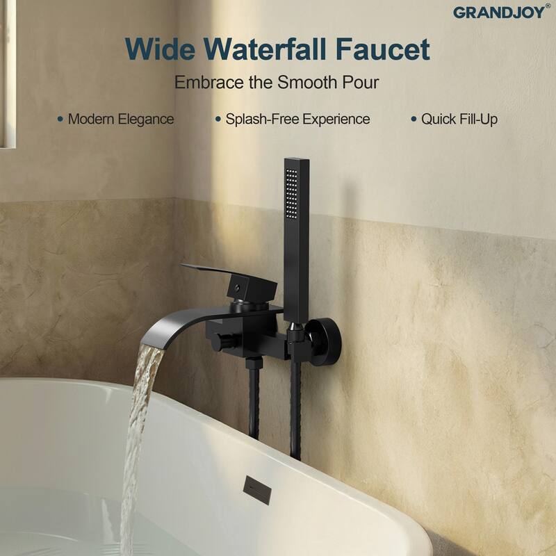 GRANDJOY Wall-mount Waterfall Bathtub Faucet with Handheld Shower