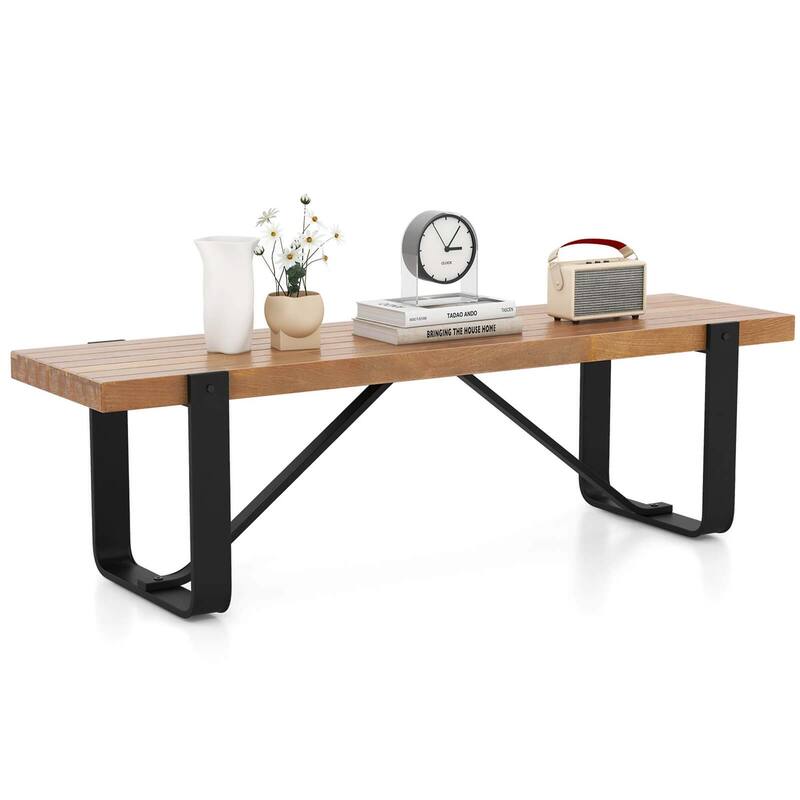 Costway 60" Long Hallway Bench Entryway Bench with Metal Frame - See Details - Natural - See Details