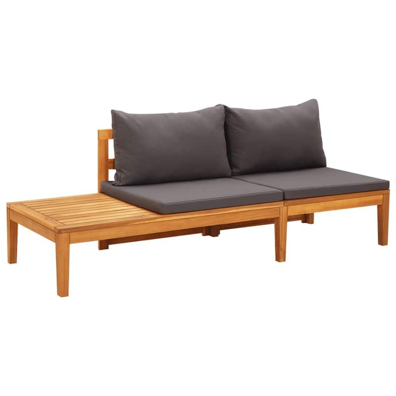 vidaXL Patio Sun Lounger with Cushions Modular Sofa Tea Table Solid Acacia Wood - Dark gray