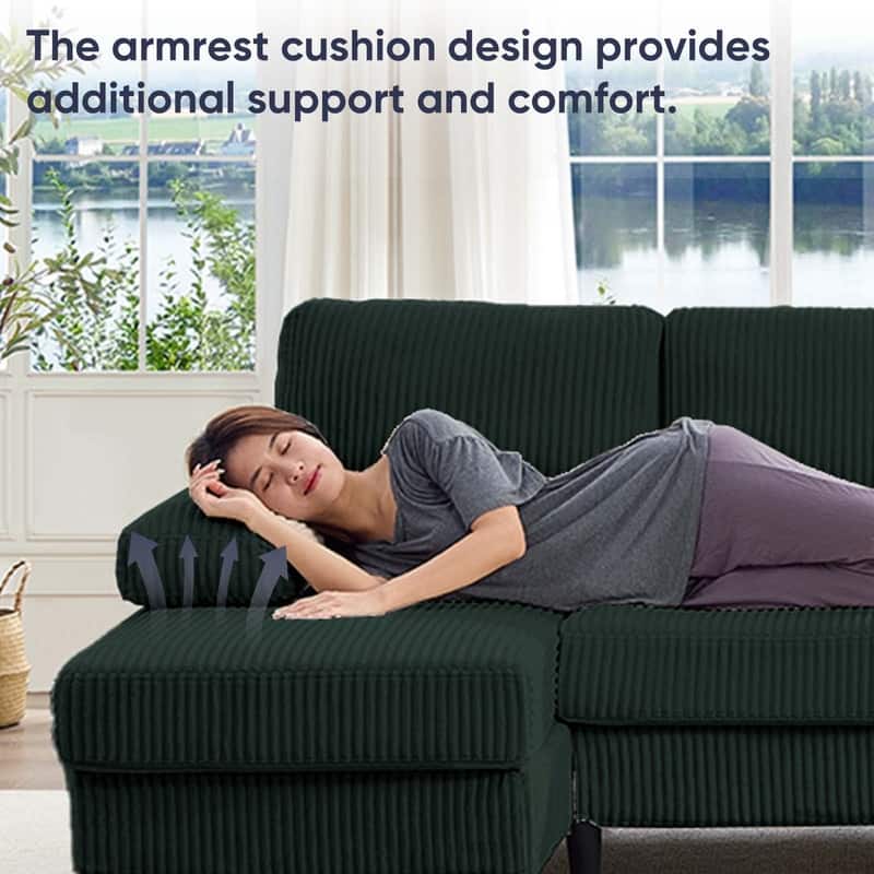 Mixoy W110"U-Shaped Sectional Sofa Couches with Double Chaises and Sleepable Armrests,Corduroy Upholstered 4-Seater Sofa