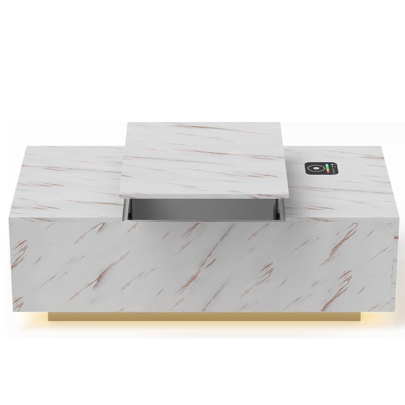 Pocassy LED Coffee Table 47.2" Coffee Tables with Storage Shelf