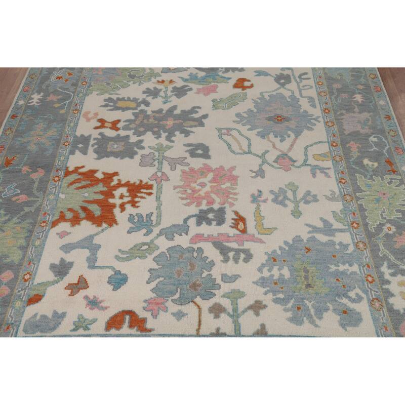 Ivory Oushak Indian Area Rug Hand-Knotted Wool Carpet - 7'9" x 10'3"