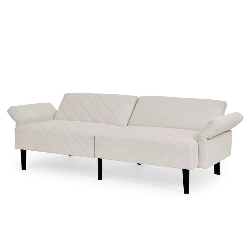 Velvet Futon Sofa Bed with 6-Position Backrest and Armrests for Apartments