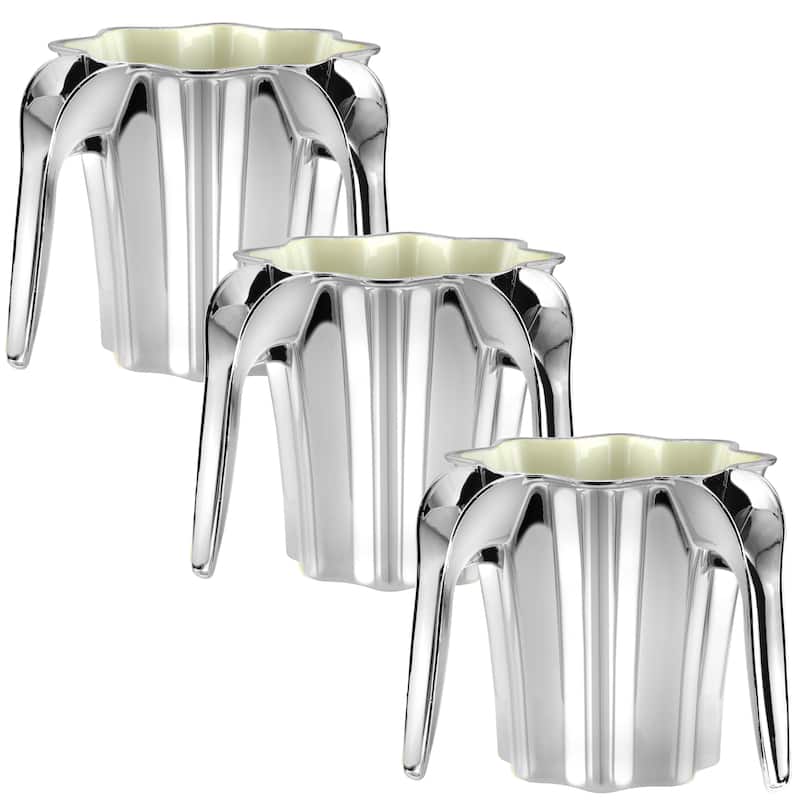 YBM Home Plastic Star Shaped Wash Cup With Dual Handle - Set of 3 - Silver