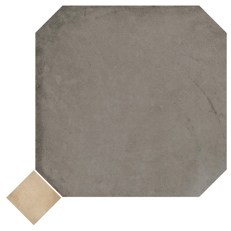 Merola Tile Laverton Octagon Grafito with Taco Beige 7-7/8" x 7-7/8" Porcelain Floor and Wall Tile