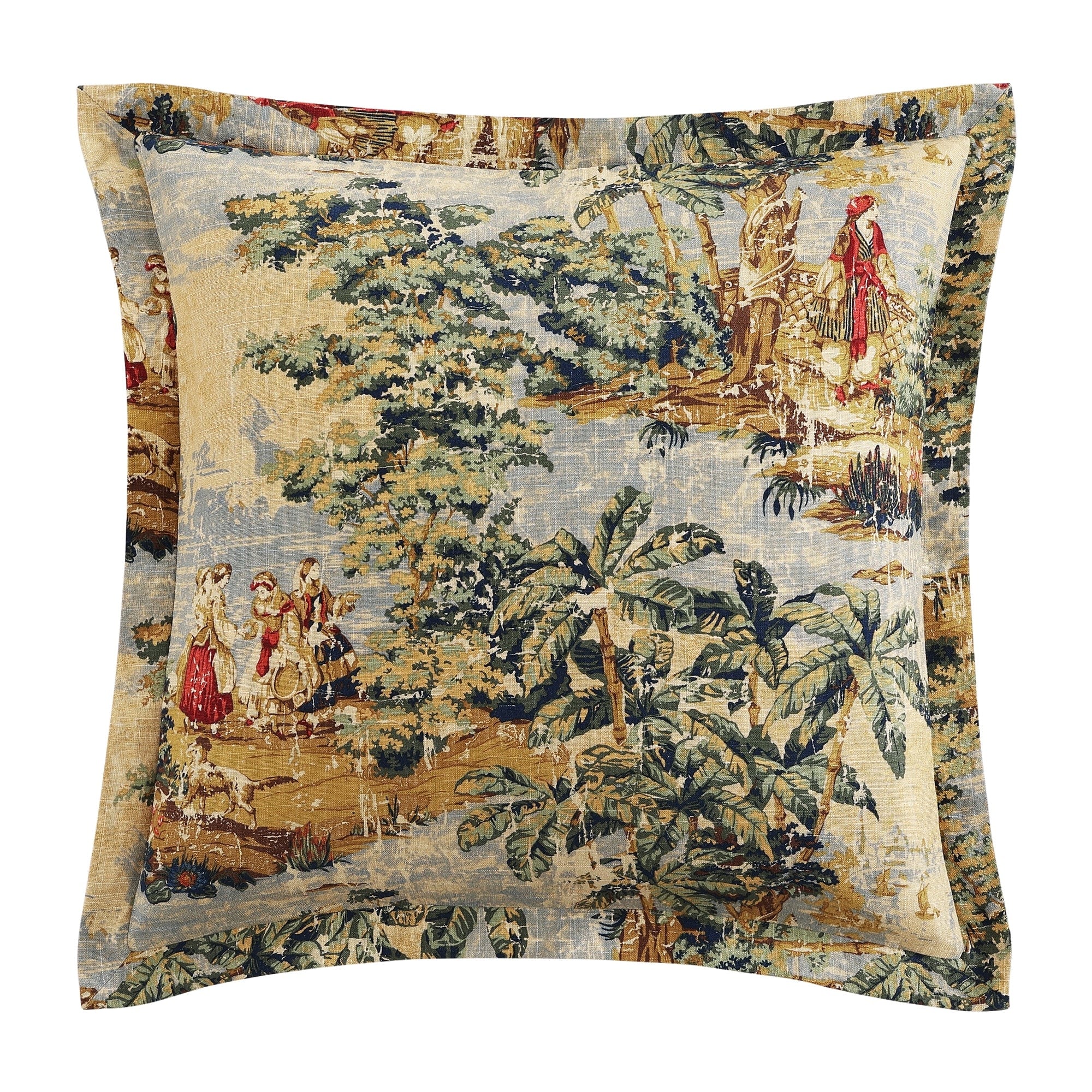 HiEnd Accents Provence Vintage Toile Washed Linen 27"x27" Euro Sham