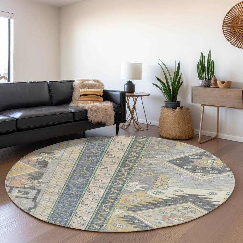 Premium Washable Super Soft Boho Global Aniston Mayfield Rug - Silver - 8' x 8'