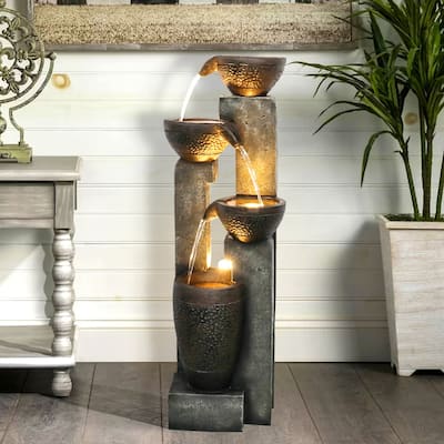 40-inch Indoor/Outdoor Water Fountain w/Lights Waterfall Features