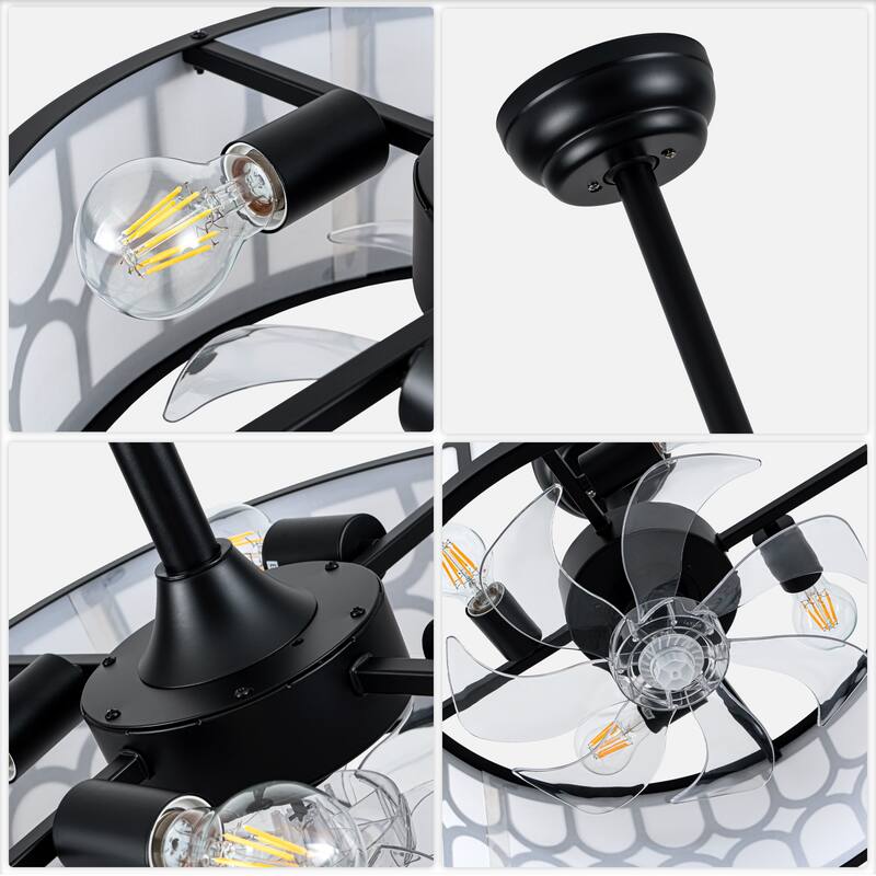 Bella Depot 20" Modern Black Drrum Ceiling Fan with Light and Remote 6-speed