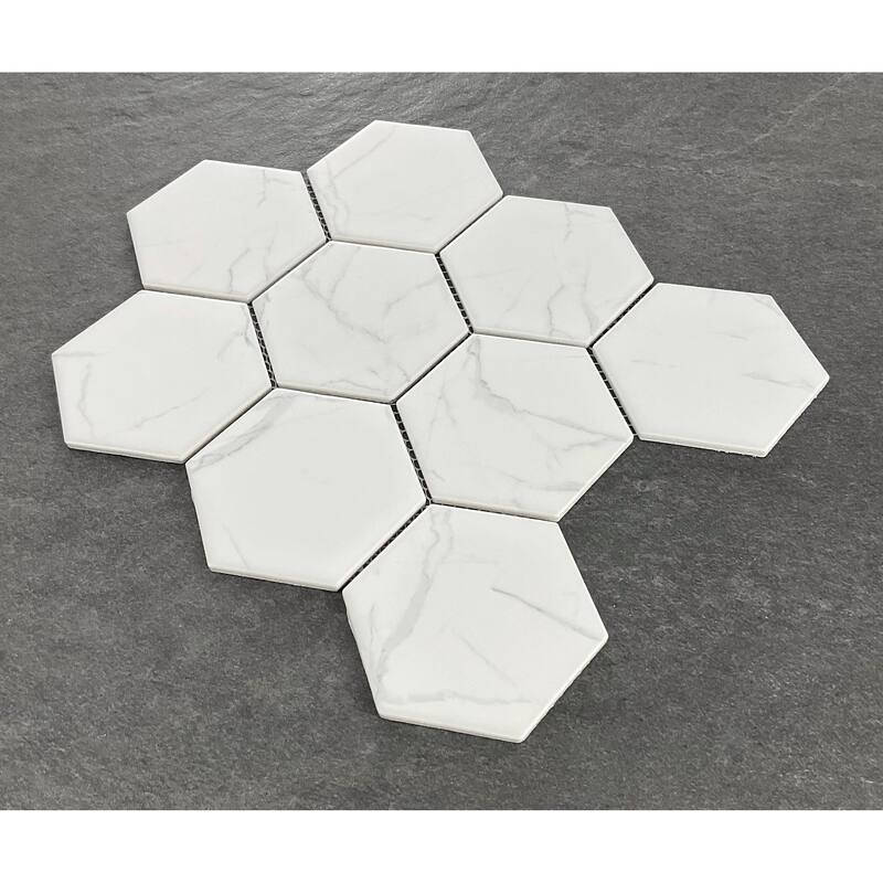 Porcelain Mosaic Tiles - White 4" Hexagon Mosaic Tiles