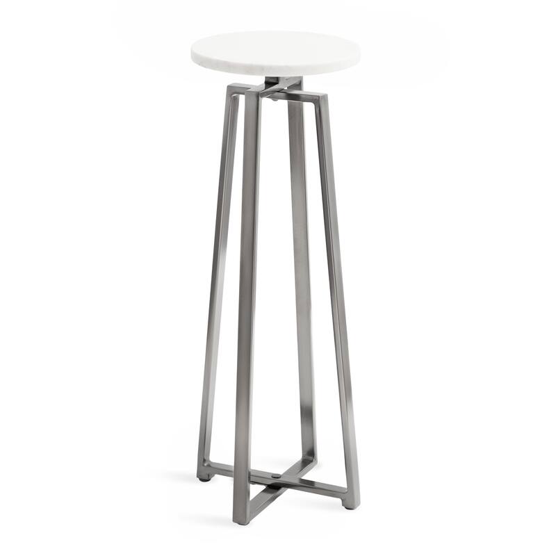 Kate and Laurel Zia Metal Drink Table - 9x9x23 - White and Pewter