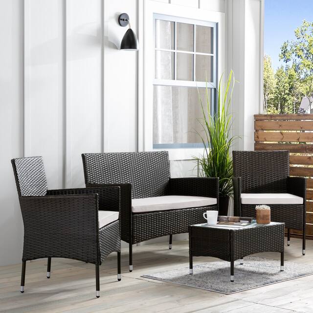 Brookside Iris Rattan/ Steel 4-piece Outdoor Seating Set - Brown and White