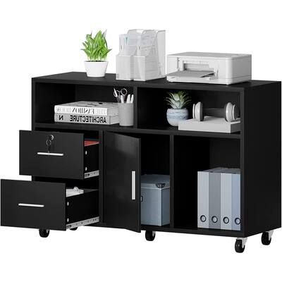 Morin Wood Mobile Lateral Filing Cabinet with Wheels Storage Cabinet for Home Office