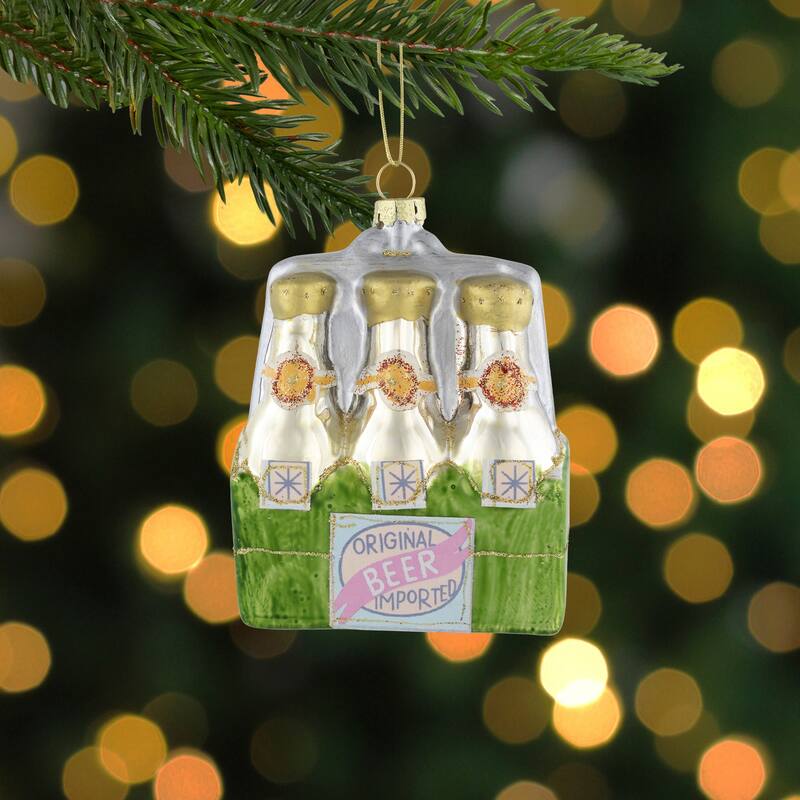 4.25" Imported Beer Six Pack Glass Christmas Hanging Ornament