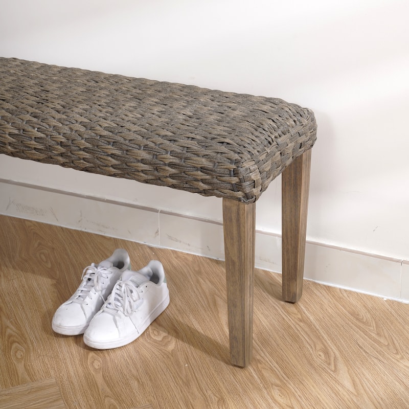 Naples Outdoor Patio Bench Water Resistant Wicker & Solid Wood