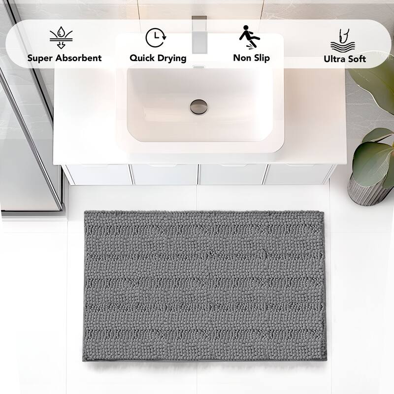 Deconovo Non Slip Chenille Striped Bath Mat Soft Durable
