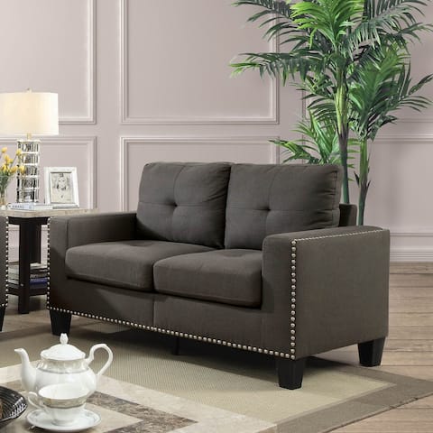 Furniture of America Anne Farmhouse Grey Linen Fabric Loveseat