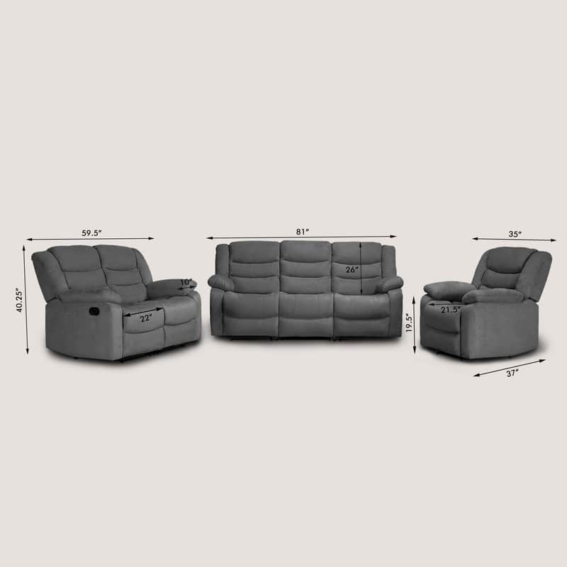 Modern 3-Piece Manual Reclining Living Room Sofa Set with Dropdown Table and Console