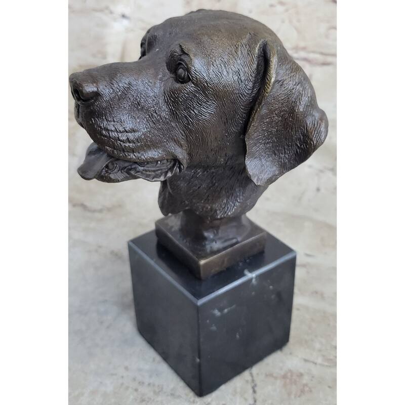 Signed Original Happy Labrador Puppy Dog Bust Marble Base Sculpture Statue Decor