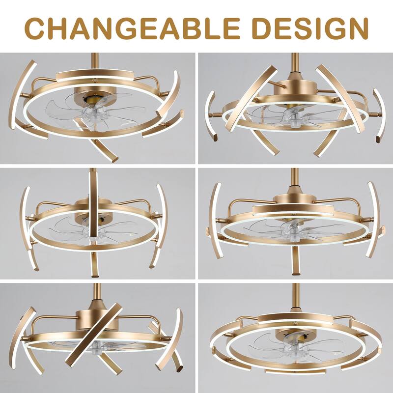 Bella Depot 25" Modern DIY Shape Ceiling Fan with Remote APP Control and Light Kit, 6-Speed Reversible Blades - 25 Inches