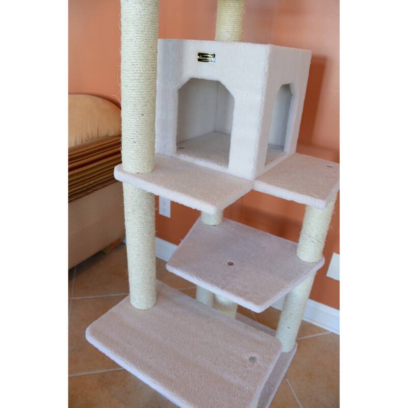 Real Wood B6802 Classic Cat Tree In Ivory 6 Levels Condo