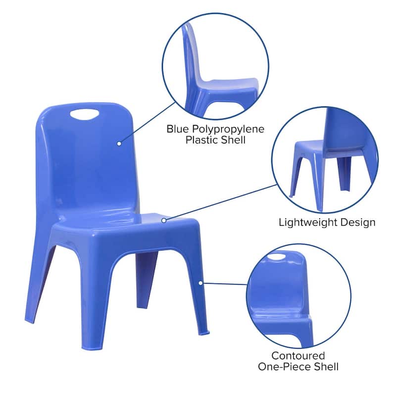10 Pack Plastic Stackable School Chair with Carrying Handle and 11'' Seat Height - 13.75"D x 12"W x 21.5"H
