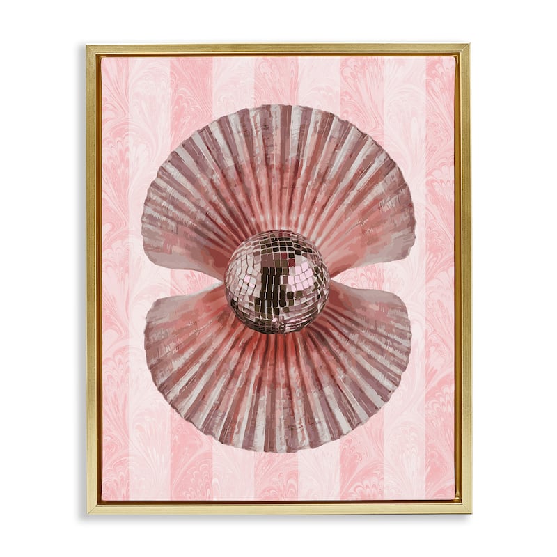 Stupell Disco Pearl in Clam Shell Framed Floater Canvas Wall Art Design By Lil' Rue - 17 x 21 - Gold