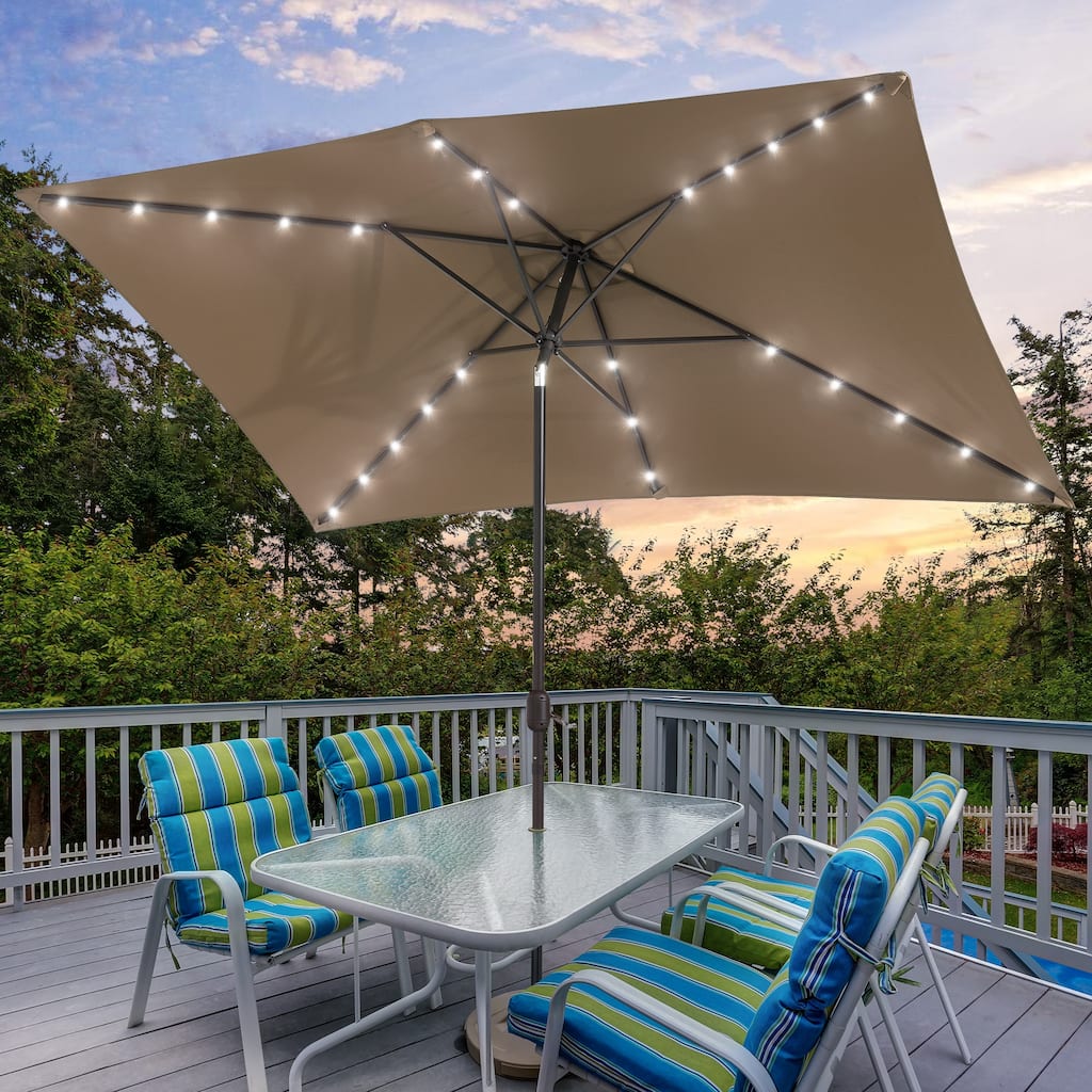 Bonosuki 10 x 6.5ft LED Patio Rectangular Umbrella Outdoor Market Umbrella Aluminium/Steel with Tilt and Crank
