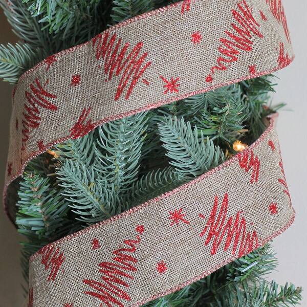 Shop Red And Beige Christmas Tree Wired Craft Ribbon 2 5 X 10