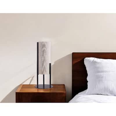 HomeRoots 22" Black Metal Bedside Lamp With Beige Cylinder Shade - 8.75