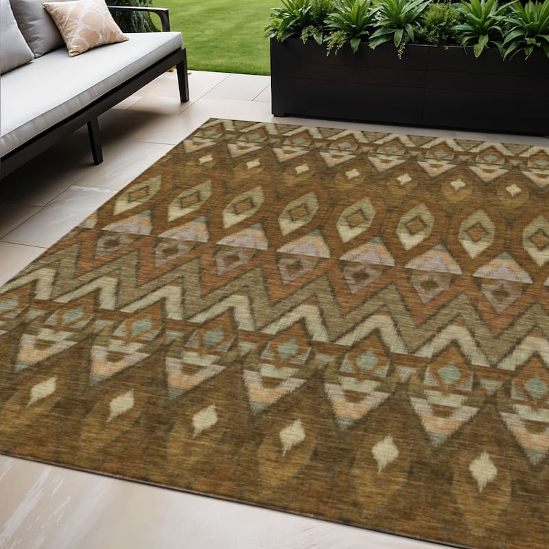 HomeRoots Southwestern Transitional Rectangle Outdoor Rug - 5' X 8'
