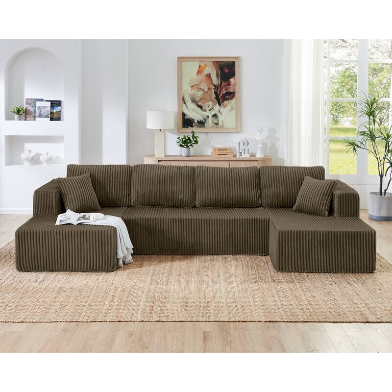 132.48" Corduroy U-Shaped Modular Sectional Sofa with Sleeper
